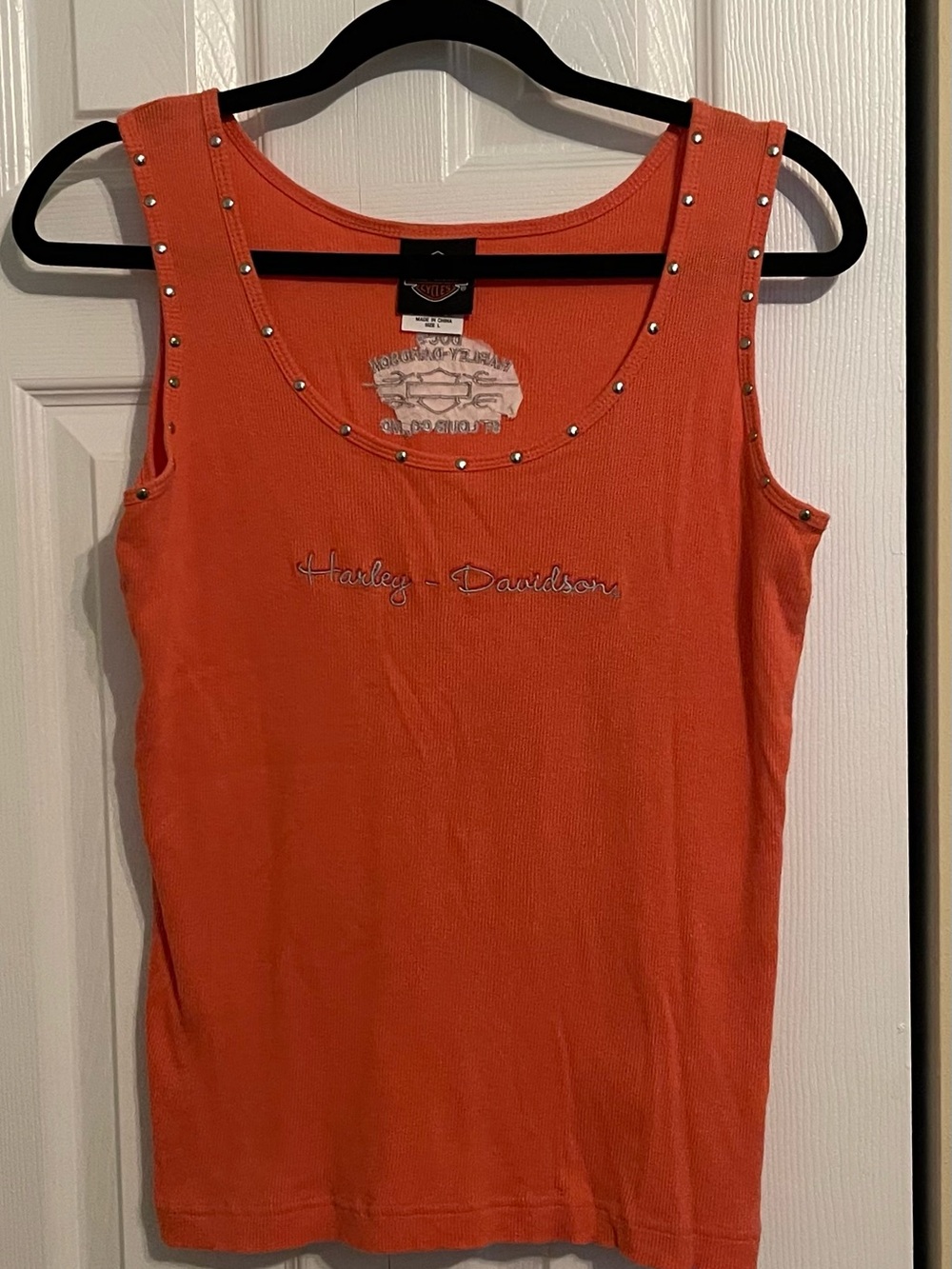 Harley-Davidson Orange Stud Trim Scoop Neck Tank